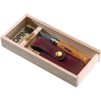 Нож Opinel n° 8, нержавеющая сталь, рукоятка из оливкового дерева, с чехлом, в деревянной коробке, 001004